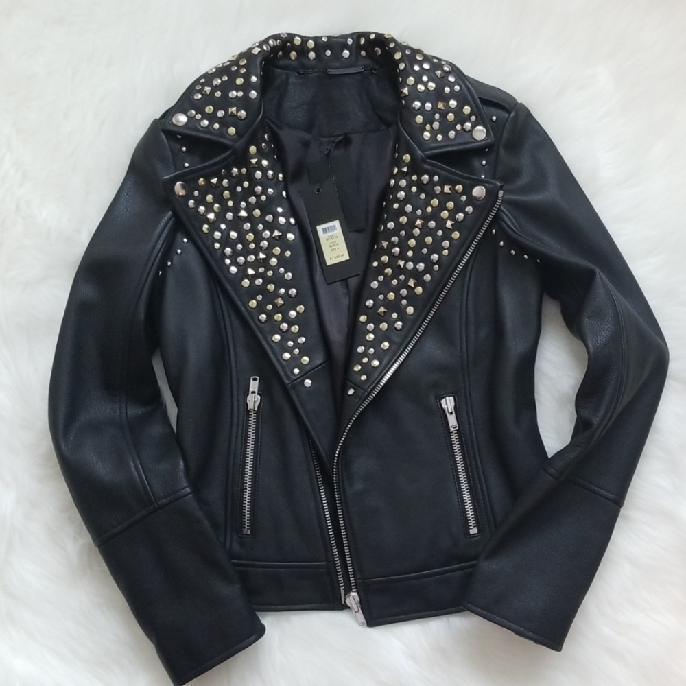 Rachel Zoe Black Studded Leather Size 4 Jacket NWT! - Picture 2 of 8